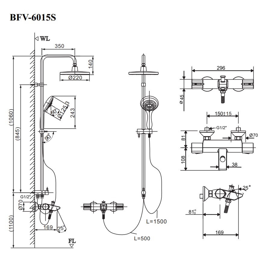 Bộ sen tắm cây đứng ổn nhiệt INAX BFV-6015S (BFV6015S)