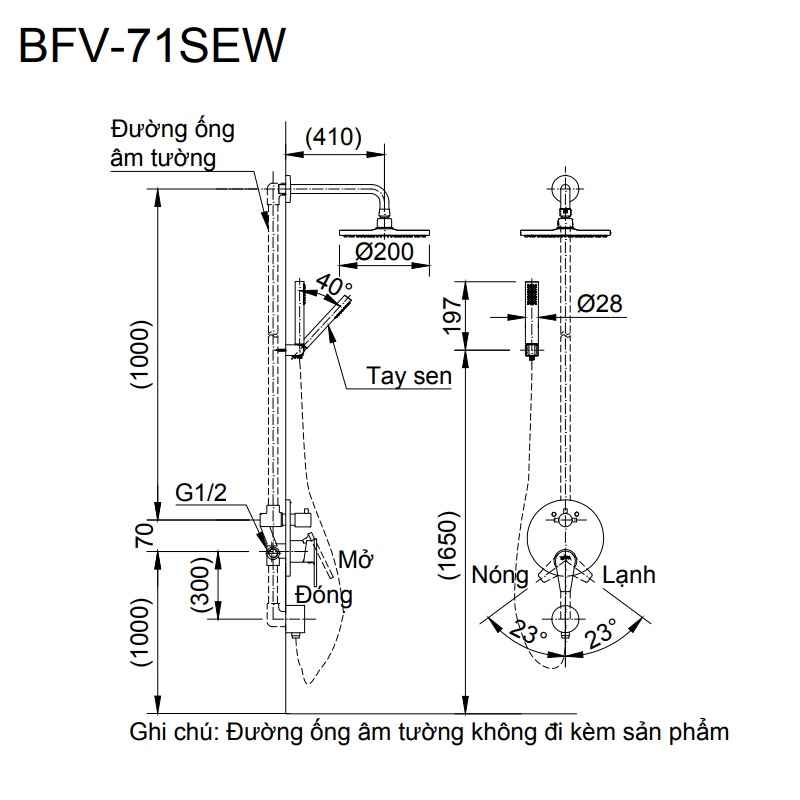 Bản vẽ kỹ thuật bộ sen tắm âm tường INAX BFV-71SEW 2 đường nước
