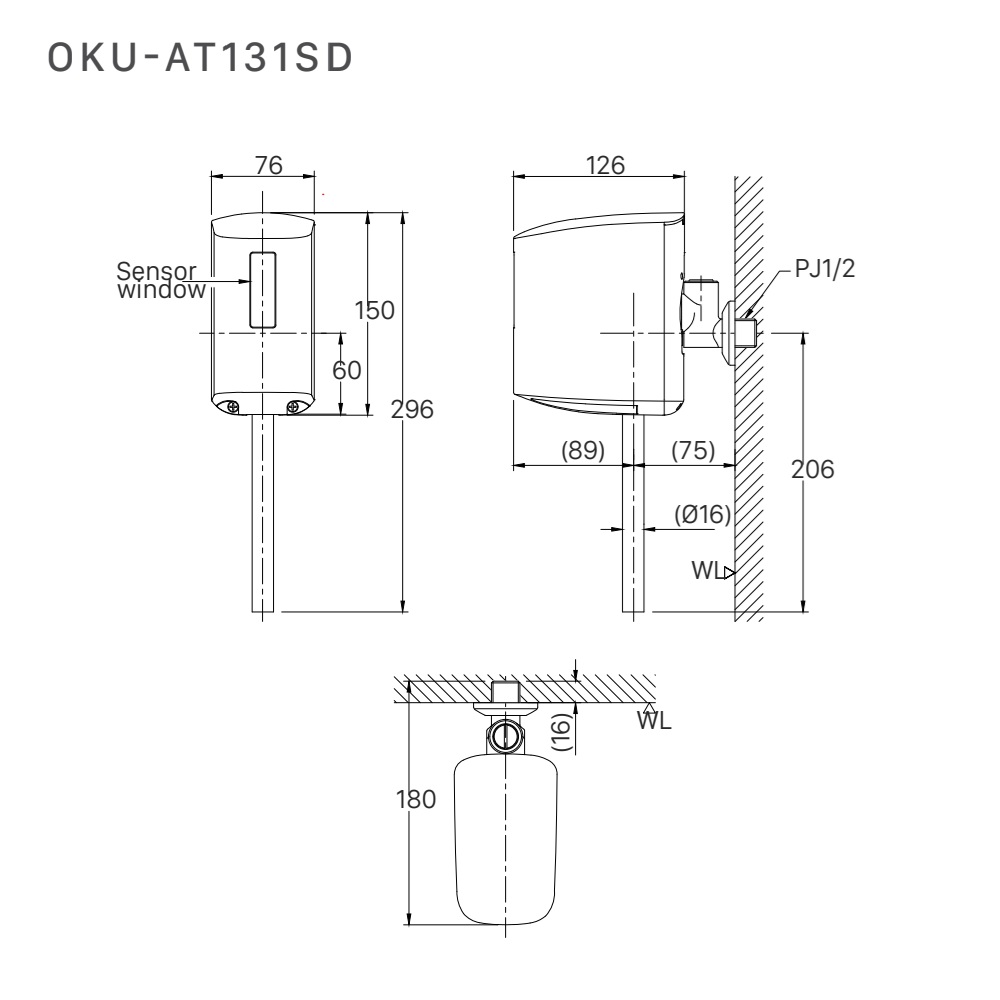 Bản vẽ kỹ thuật van xả tiểu cảm ứng INAX OKU-AT131SD