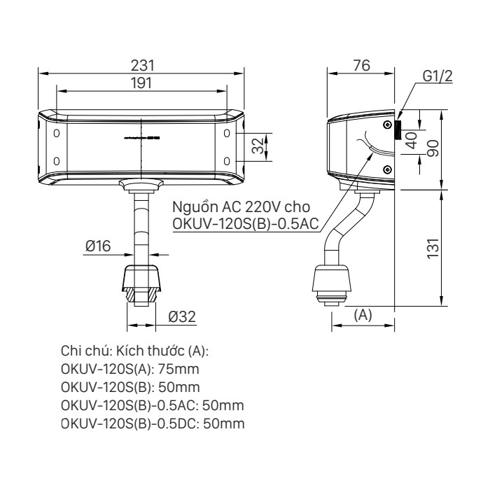 Van xả tiểu cảm ứng INAX OKUV-120S(B)-0.5AC