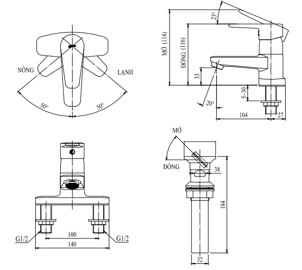 Vòi chậu lavabo nóng lạnh INAX LFV-1201S-1 (LFV1201S1)