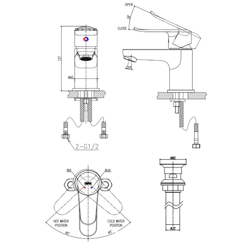 Vòi chậu lavabo nóng lạnh INAX LFV-2012S-R (LFV2012SR)