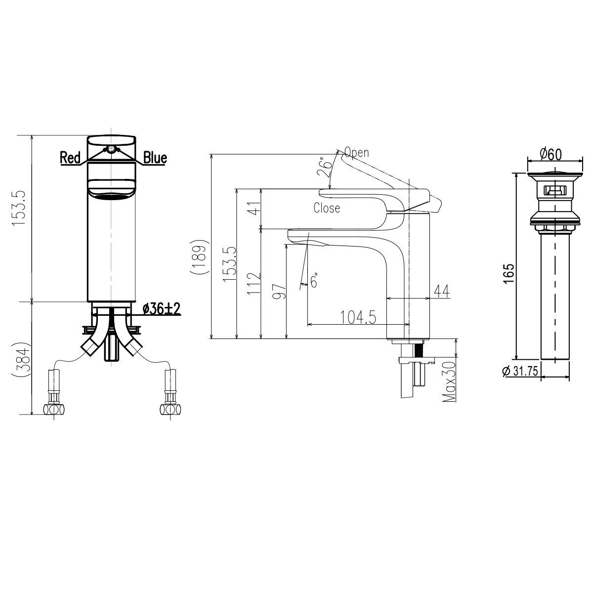 Bản vẽ kỹ thuật vòi chậu INAX LFV-632S-2 nóng lạnh