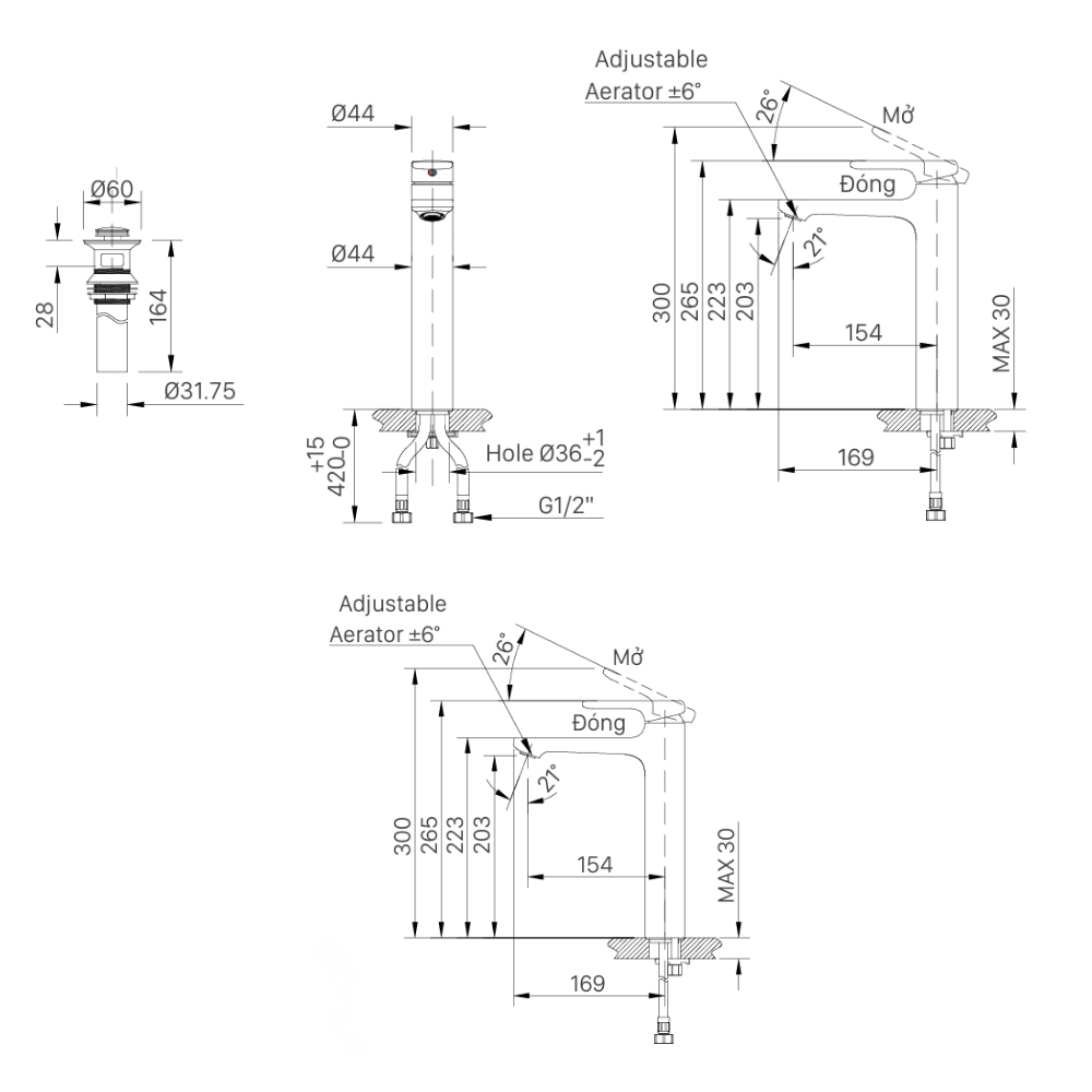 Vòi chậu lavabo nóng lạnh INAX LFV-632SH-2