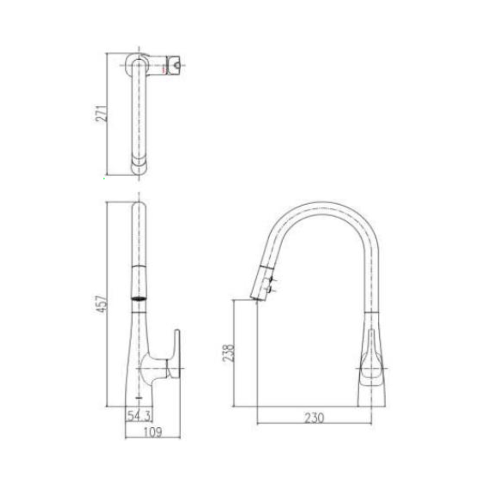 Bản vẽ kỹ thuật vòi bếp INAX SFV 900SX nóng lạnh vòi dây rút
