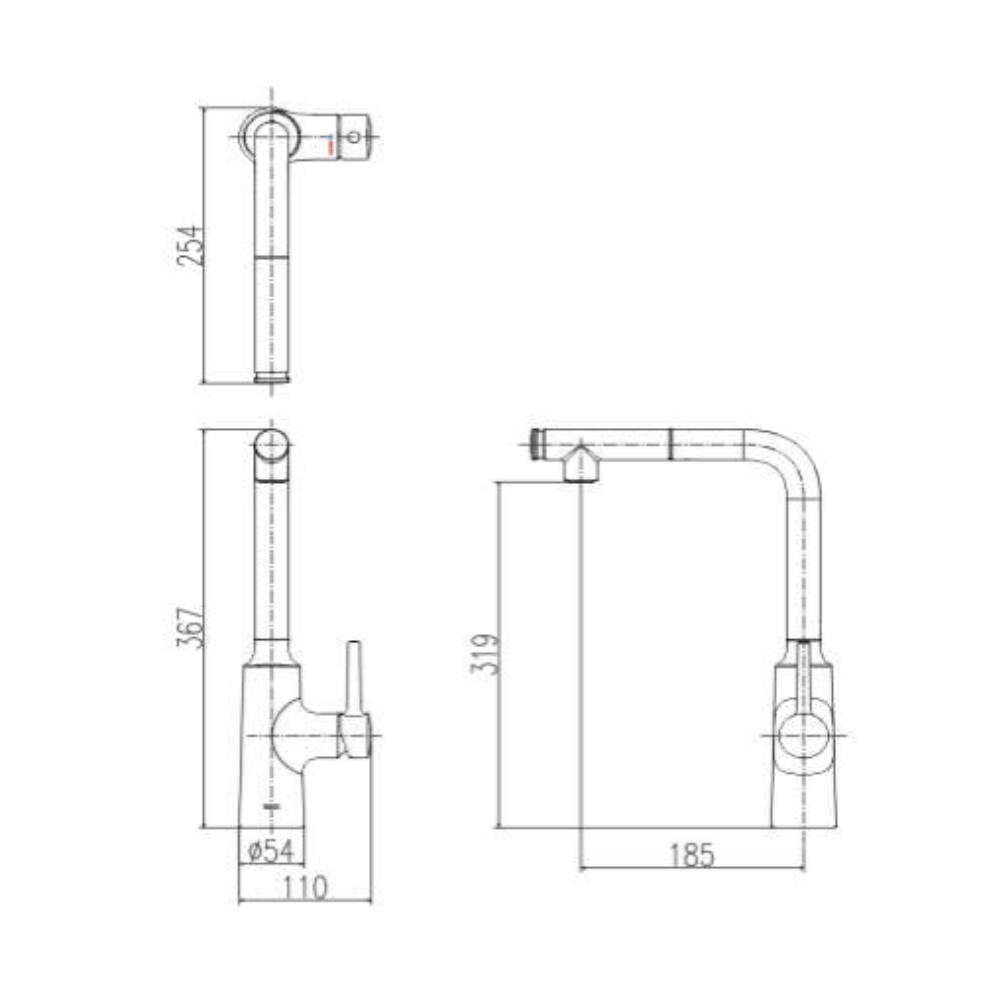 Bản vẽ kỹ thuật vòi bếp nóng lạnh có dây rút INAX SFV 907SX