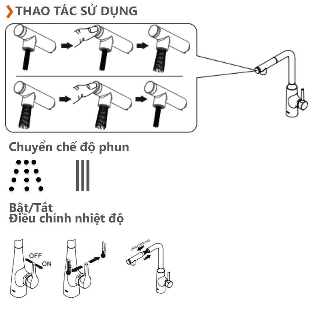 Thao tác sử dụng vòi bếp rửa chén bát INAX SFV-907SX nóng lạnh có dây rút