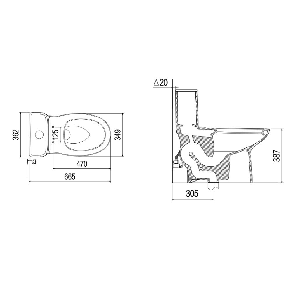 Bản vẽ kỹ thuật bồn cầu 1 khối nắp êm JOMOO P11386-2-1/31Z-1