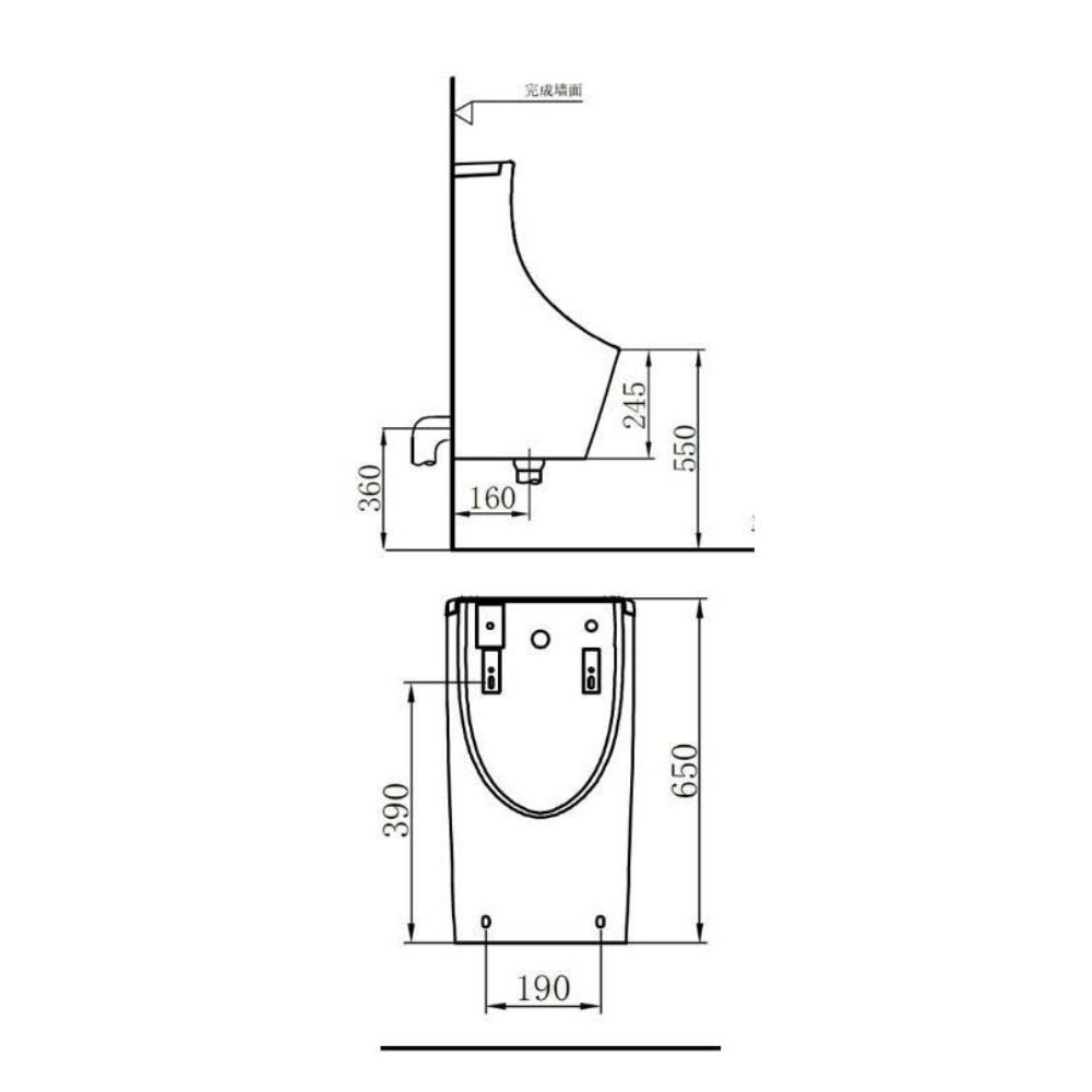 Bản vẽ kỹ thuật bồn tiểu nam treo tường xả cảm ứng JOMOO J13055-0D/31K-I011