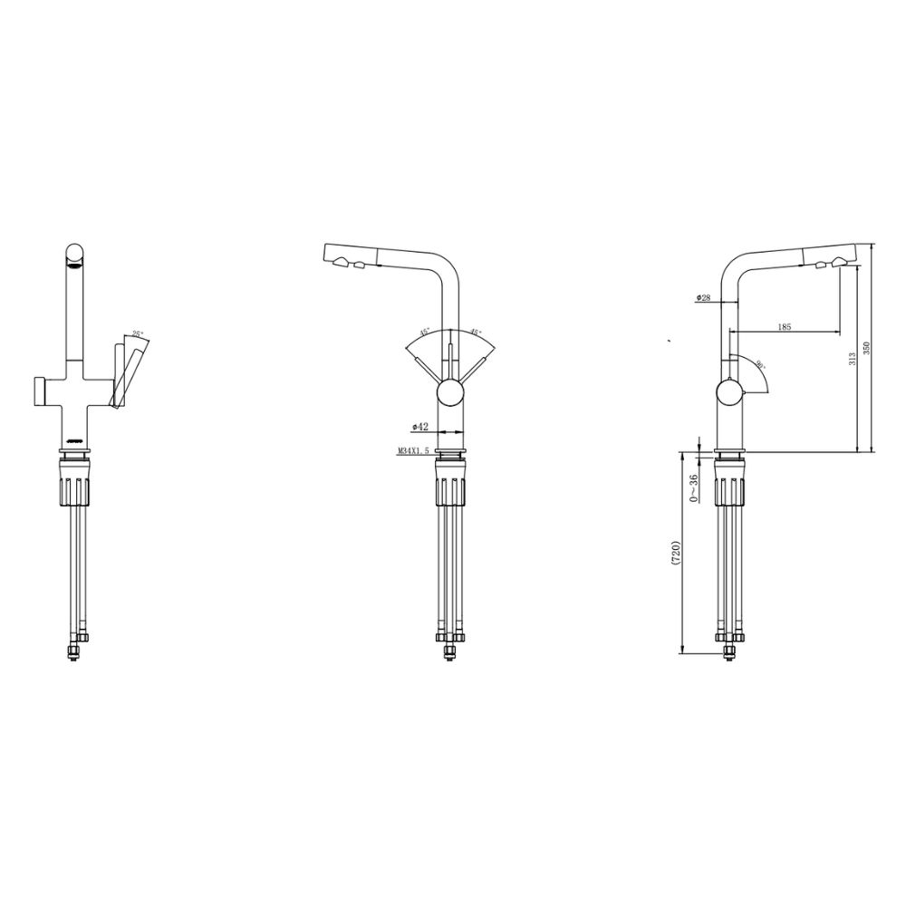 Vòi rửa chén bát nóng lạnh dây rút JOMOO 23020-648/1B-Z
