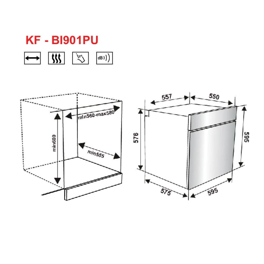 Bản vẽ kỹ thuật lò nướng dung tích 73L âm tủ KAFF KF-BI901PU