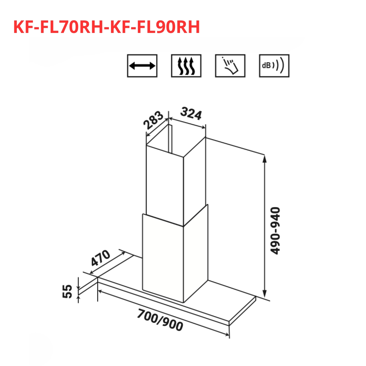 Máy hút mùi kính toa KAFF KF-FL70RH / KF-FL90RH