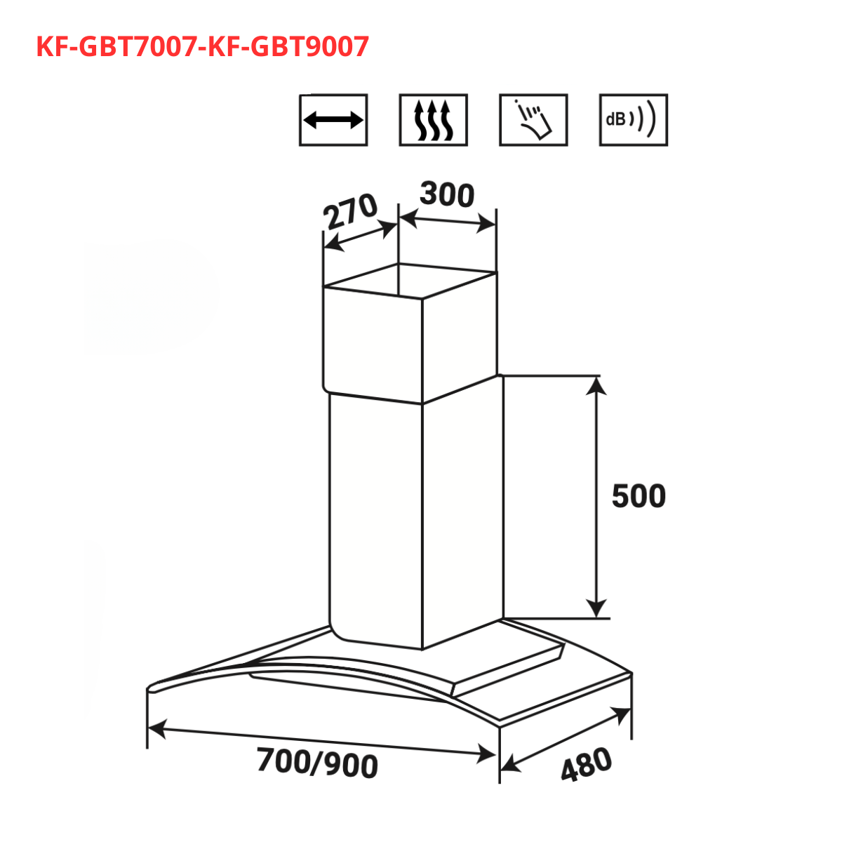 Máy hút mùi kính cong KAFF KF-GBT7007 / KF-GBT9007