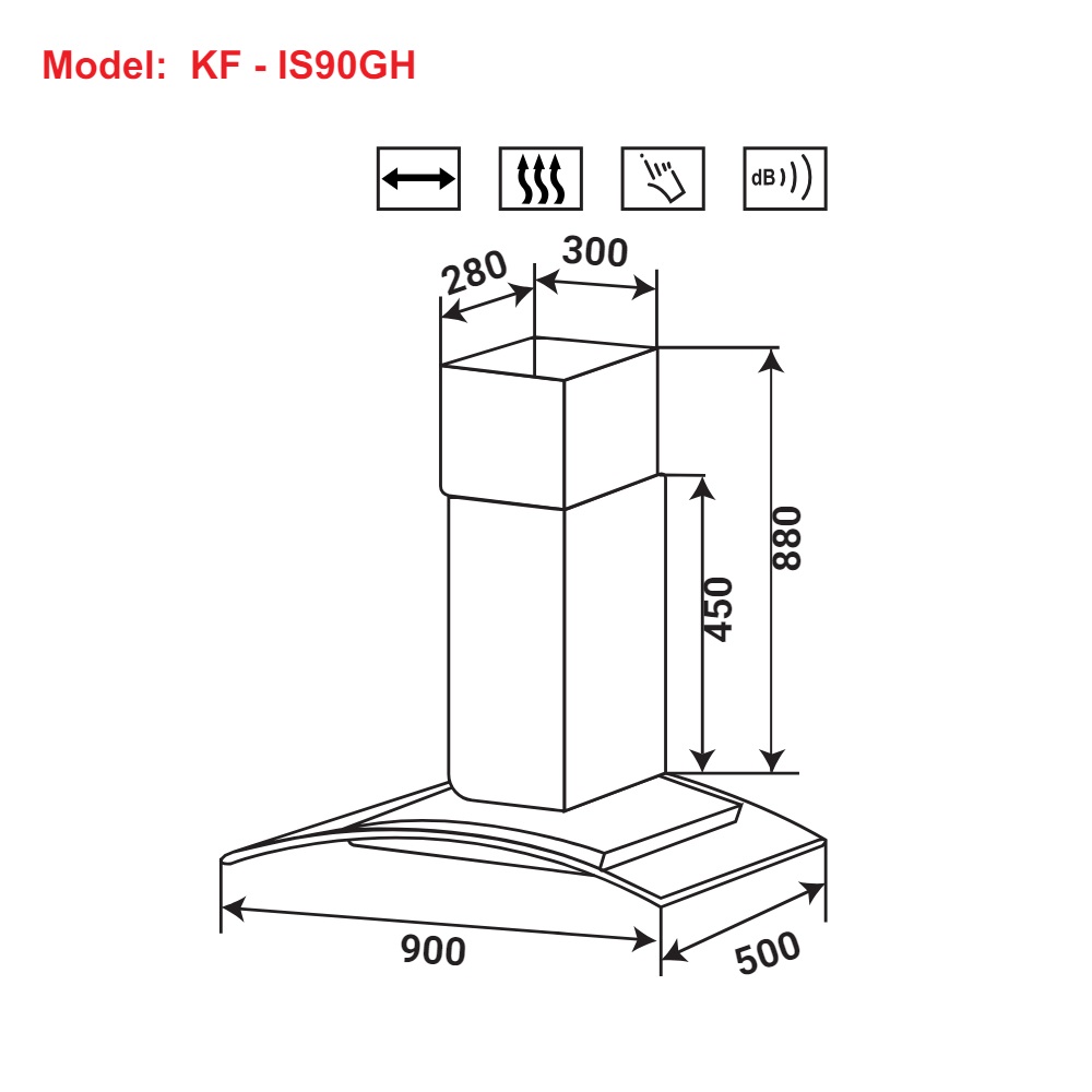 Máy hút mùi đảo kính cong treo độc lập KAFF KF-IS90GH