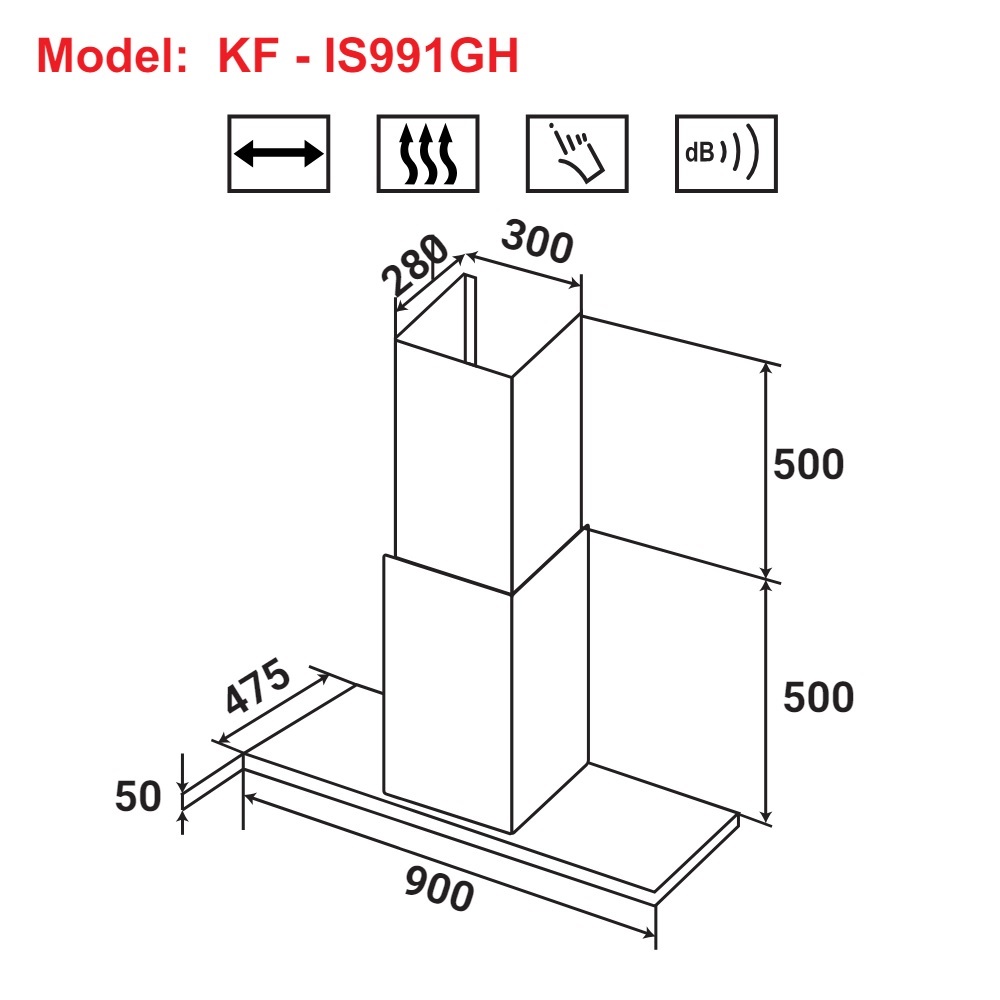 Máy hút mùi kính toa treo độc lập KAFF KF-IS991GH