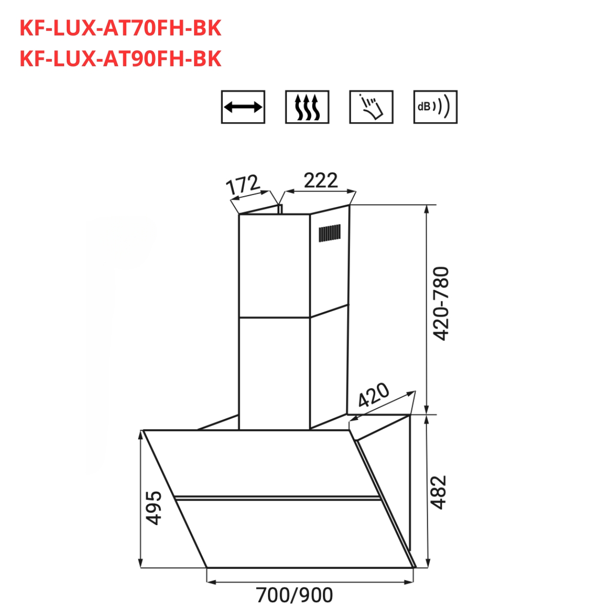 Máy hút mùi kính phẳng KAFF KF-LUX-AT70FH-BK / KF-LUX-AT90FH-BK