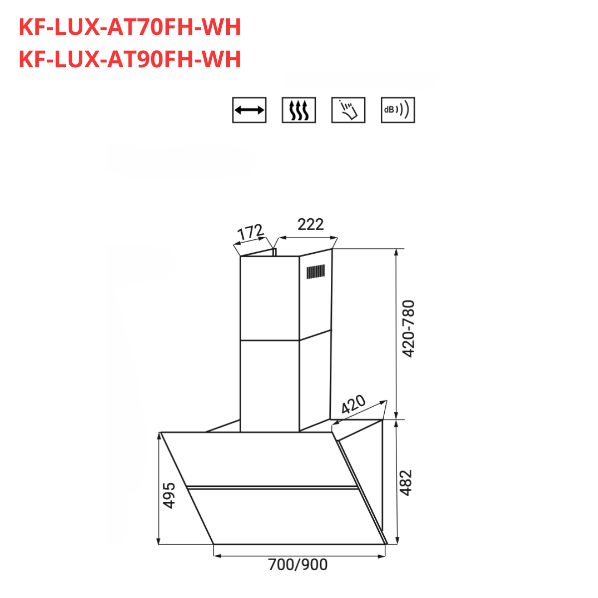 Máy hút mùi kính phẳng KAFF KF-LUX-AT70FH-WH / KF-LUX-AT90FH-WH