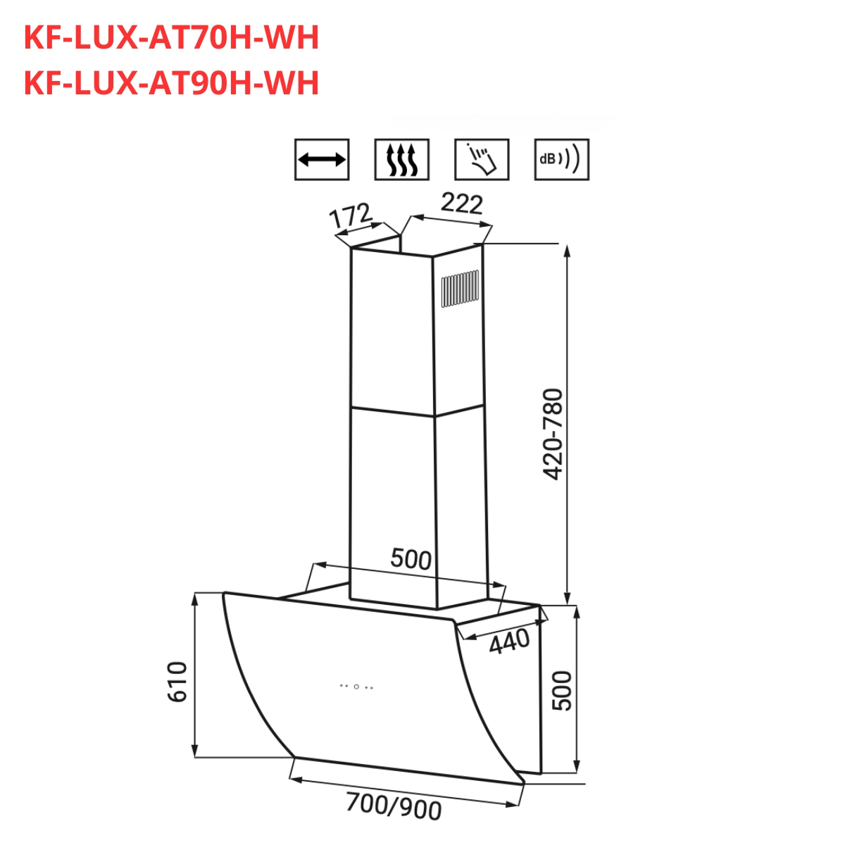 Máy hút mùi kính phẳng KAFF KF-LUX-AT70H-WH / KF-LUX-AT90H-WH