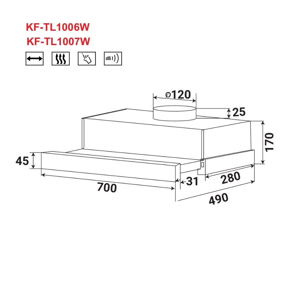Máy hút mùi âm tủ KAFF KF-TL1006W / KF-TL1007W