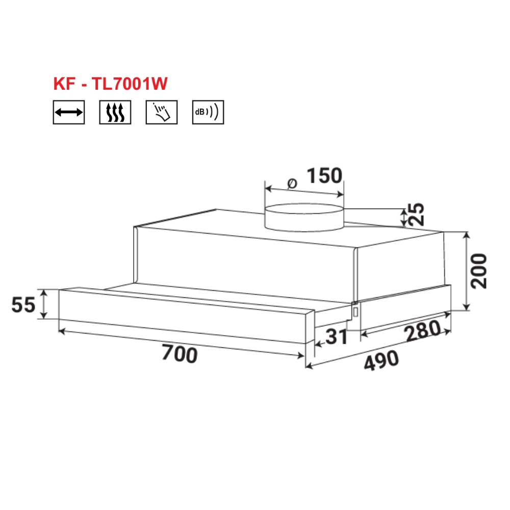 Máy hút mùi âm tủ KAFF KF-TL7001W