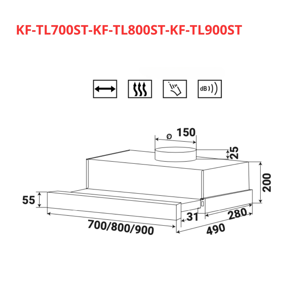 Máy hút mùi âm tủ KAFF KF-TL700ST / KF-TL800ST / KF-TL900ST