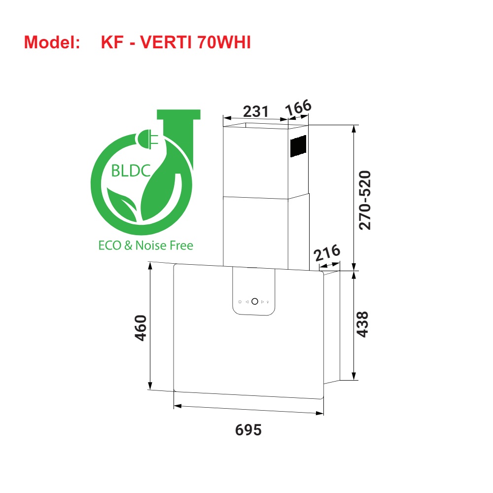 Máy hút mùi siêu mỏng ốp tường KAFF KF-VERTI70WHI