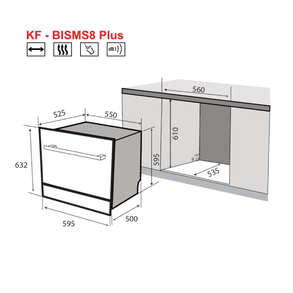 Máy rửa chén âm tủ bán phần KAFF KF-BISMS8Plus