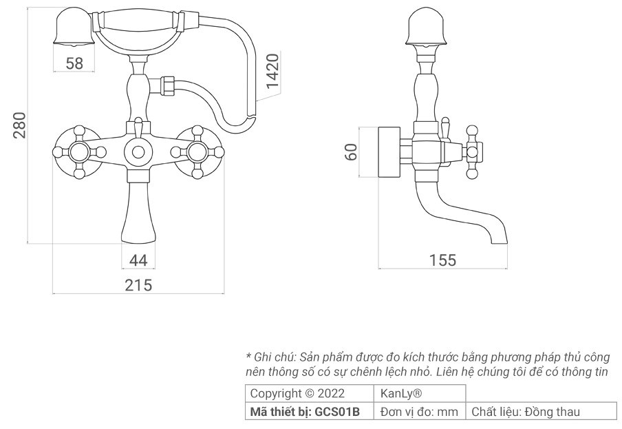 Sen tắm treo tường bằng đồng Kanly GCS01B