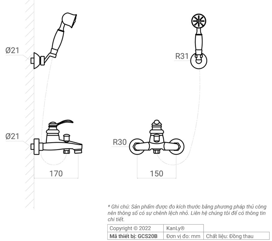 Sen tắm gắn tường nóng lạnh màu đen Kanly GCS20B