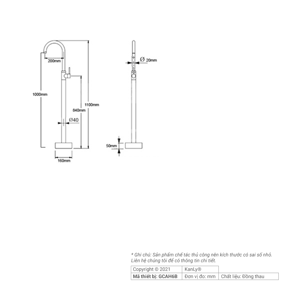 Vòi đặt sàn bằng đồng Kanly GCAH6B