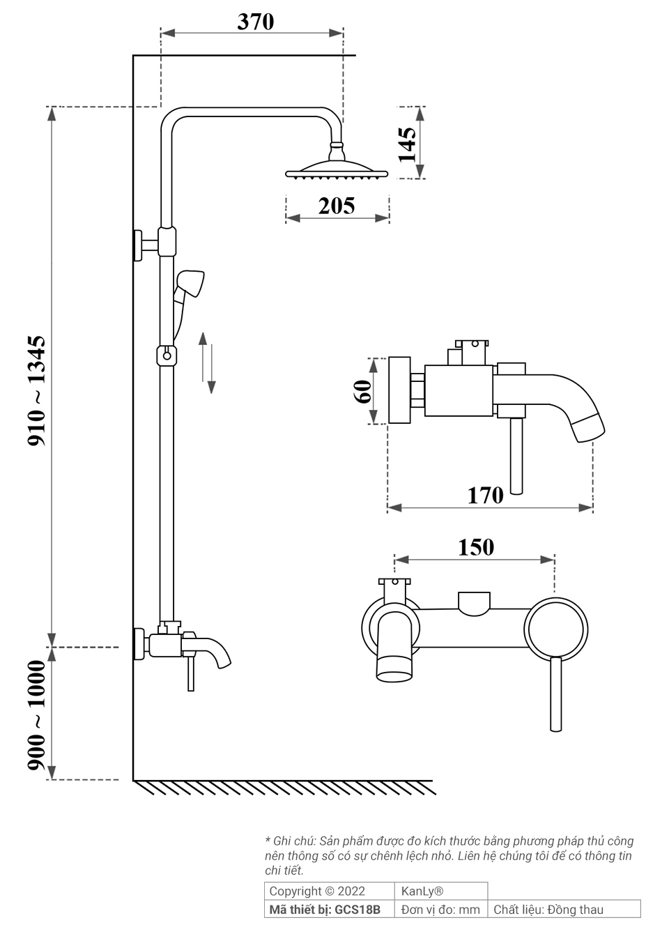 Sen tắm đứng bằng đồng Kanly GCS18B