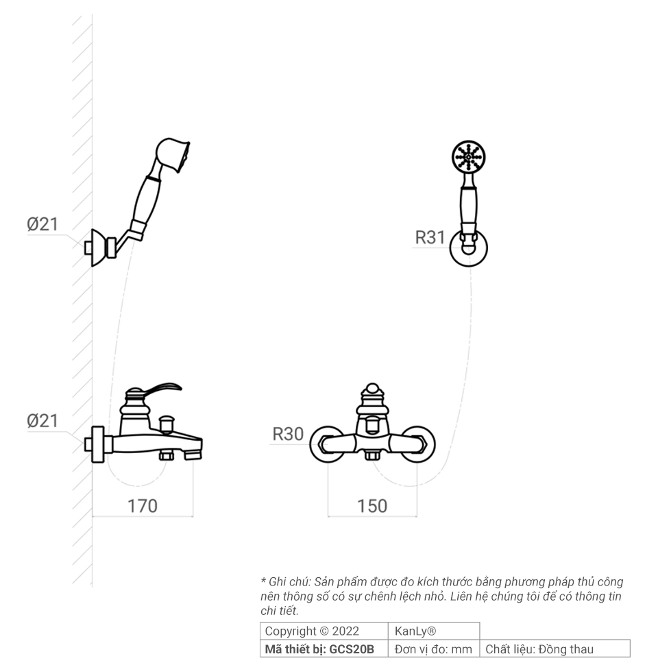 Sen tắm gắn tường nóng lạnh màu đen Kanly GCS20B