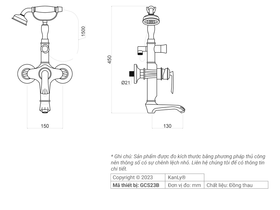 Sen tắm treo tường nóng lạnh bằng đồng Kanly GCS23B