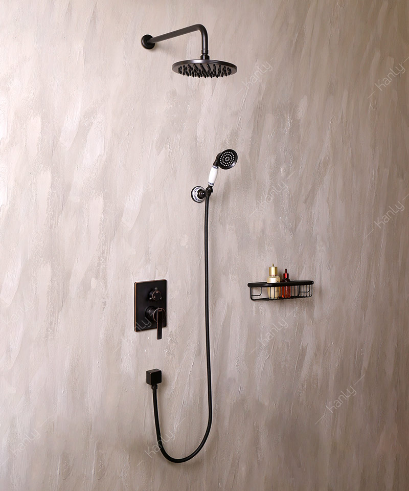 Sen tắm âm tường bằng đồng màu đen Kanly GCS75B