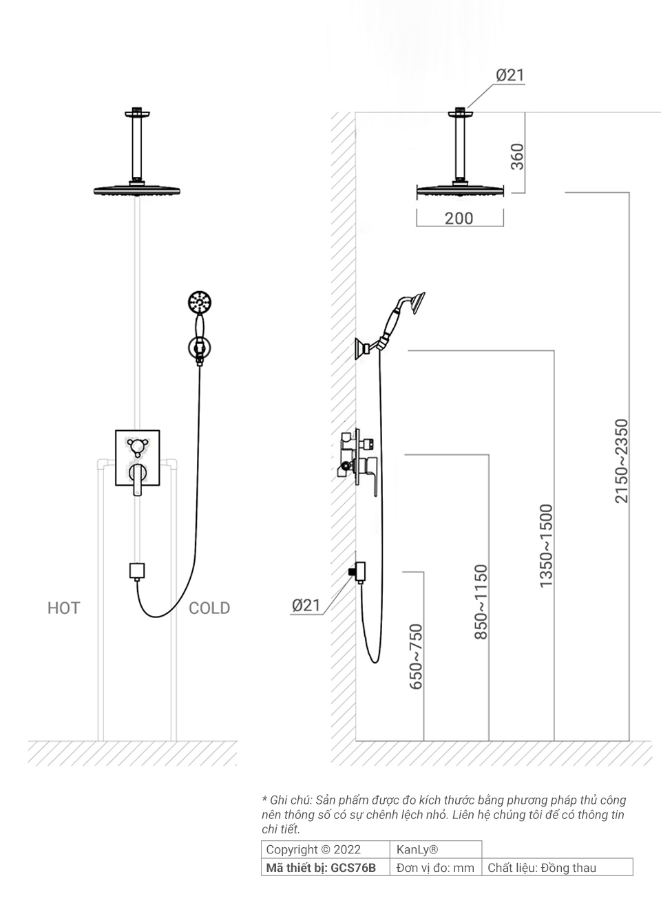 Sen tắm âm trần đồng thau cổ điển Kanly GCS76B