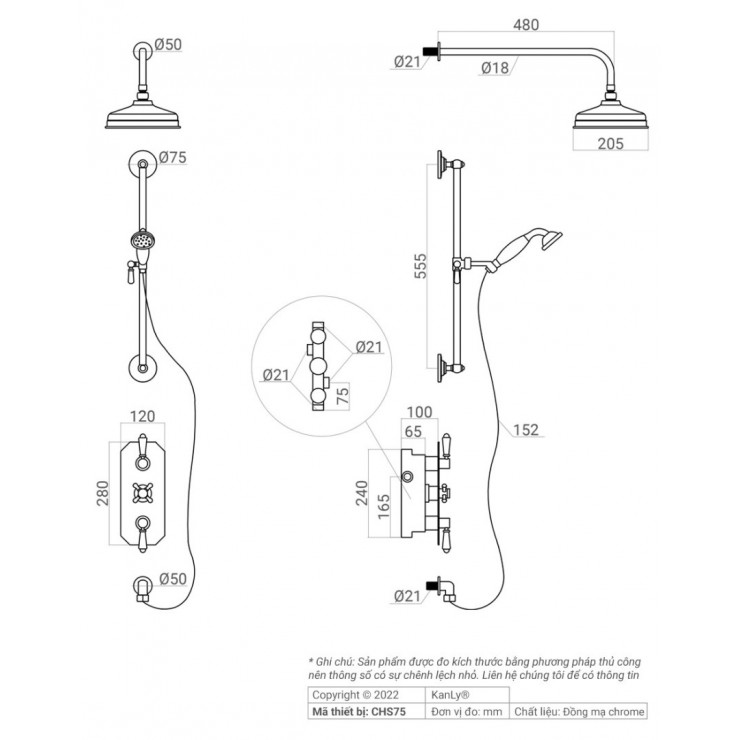 Bộ sen tắm âm tường nóng lạnh Kanly CHS75