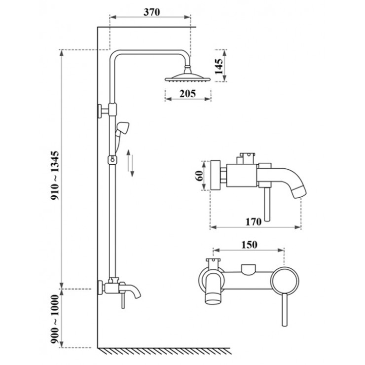 Bộ sen tắm cây đứng nóng lạnh bằng đồng Kanly GCS18