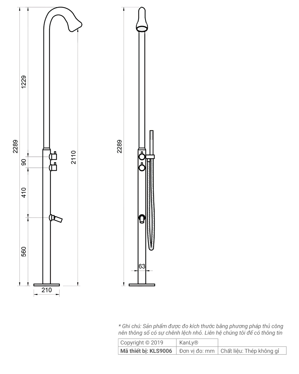 Sen cây tắm đứng đặt sàn ngoài trời Kanly KLS9006