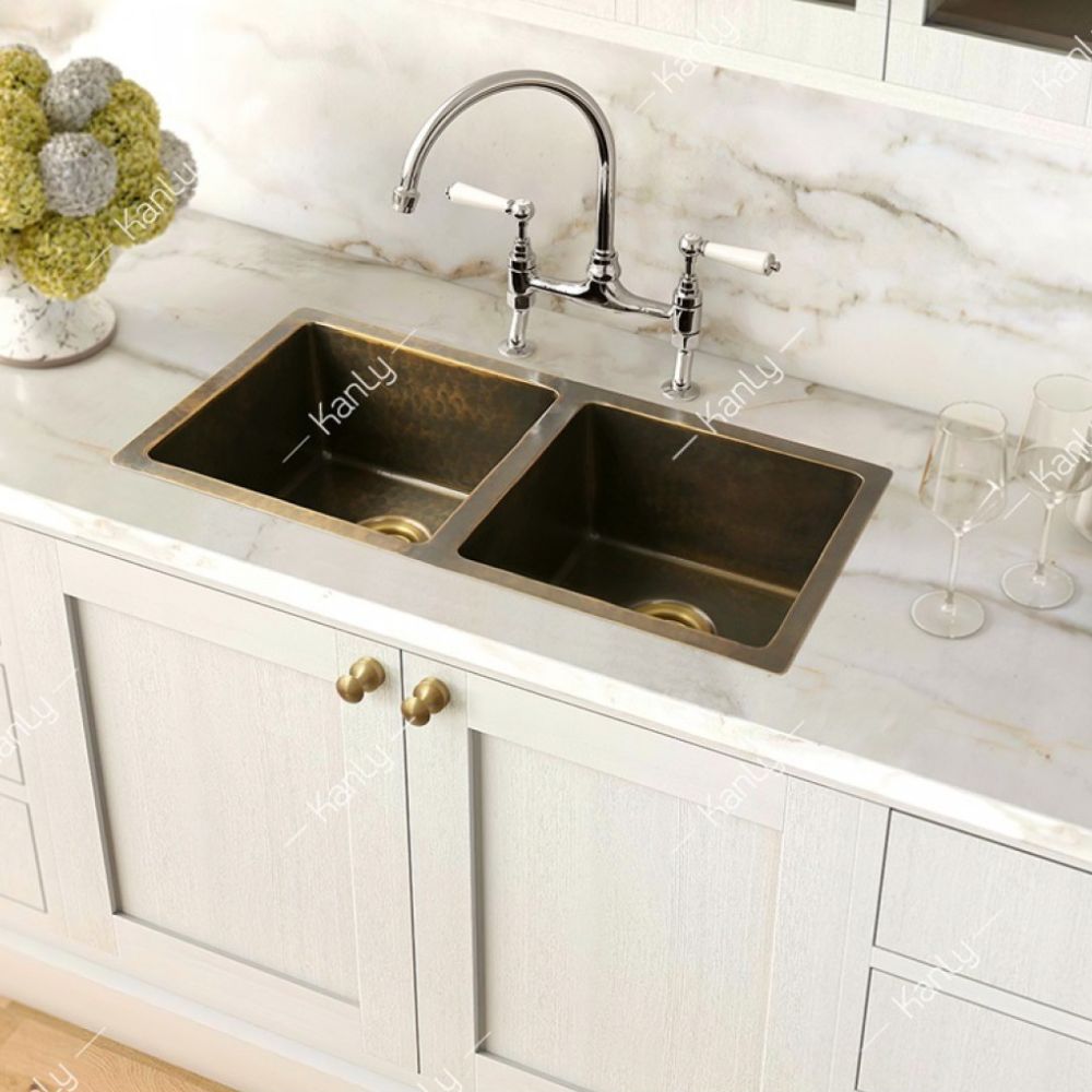 Chậu rửa chén 2 hố bằng đồng Kanly BCS257