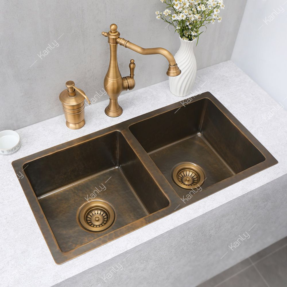 Chậu rửa chén 2 hố bằng đồng Kanly BCS257