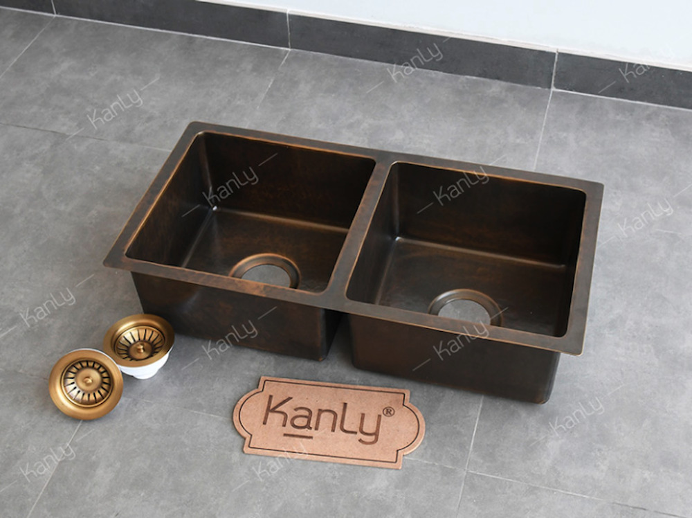 Chậu rửa chén 2 hố bằng đồng Kanly BCS257