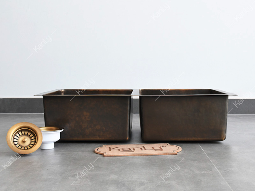 Chậu rửa chén 2 hố bằng đồng Kanly BCS257