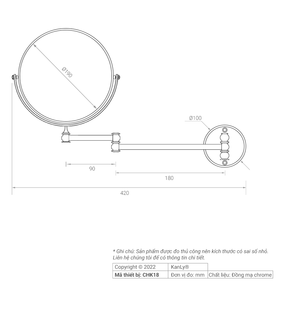 Gương soi đồng thau mạ chrome Kanly CHK18