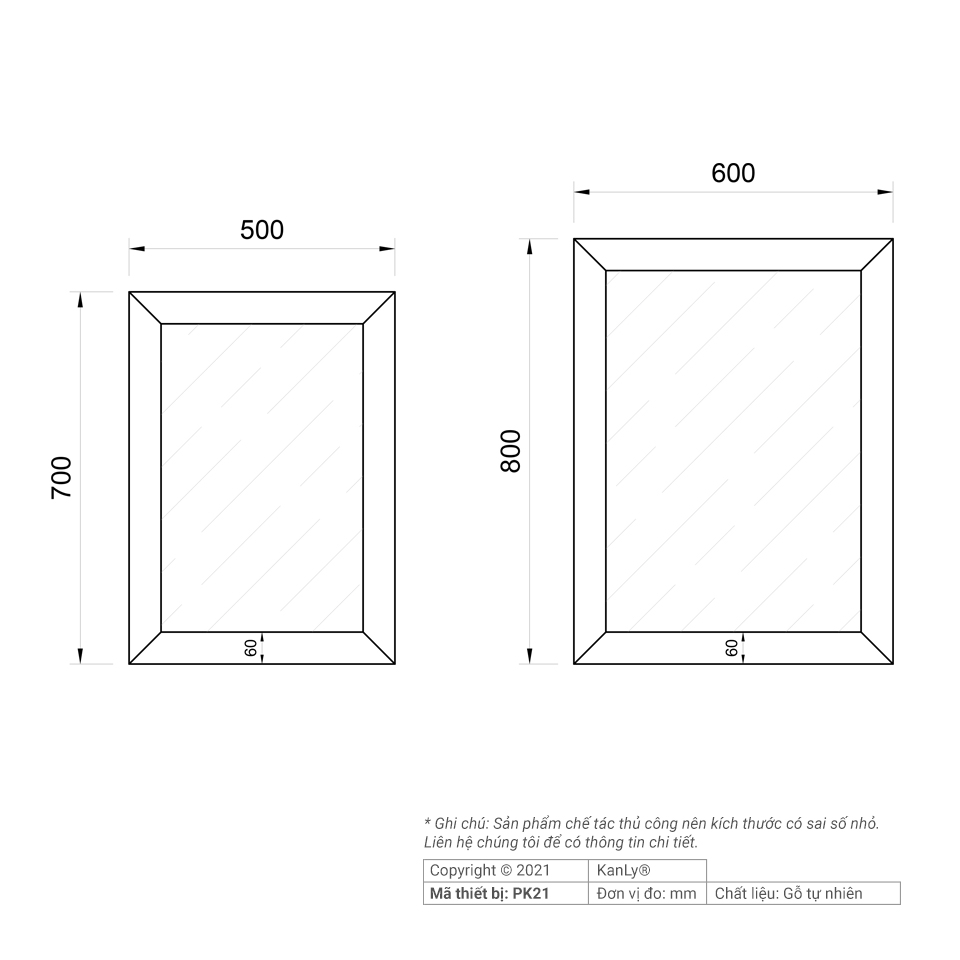 Gương soi phòng tắm khung gỗ Kanly PK21