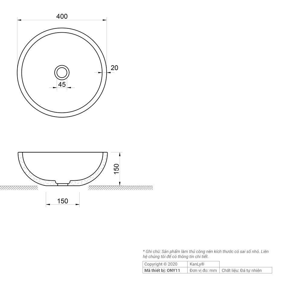 Chậu lavabo đặt bàn Kanly đá Onyx ONY19i