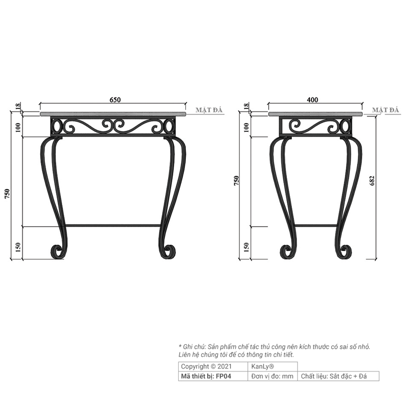 Bộ khung sắt mặt bàn đá để lavabo KANLY FP04