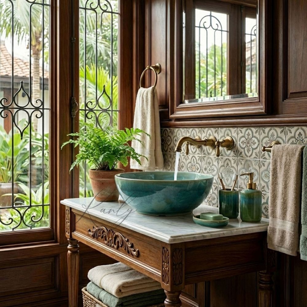 Chậu lavabo đặt bàn Kanly gốm họa tiết GV006