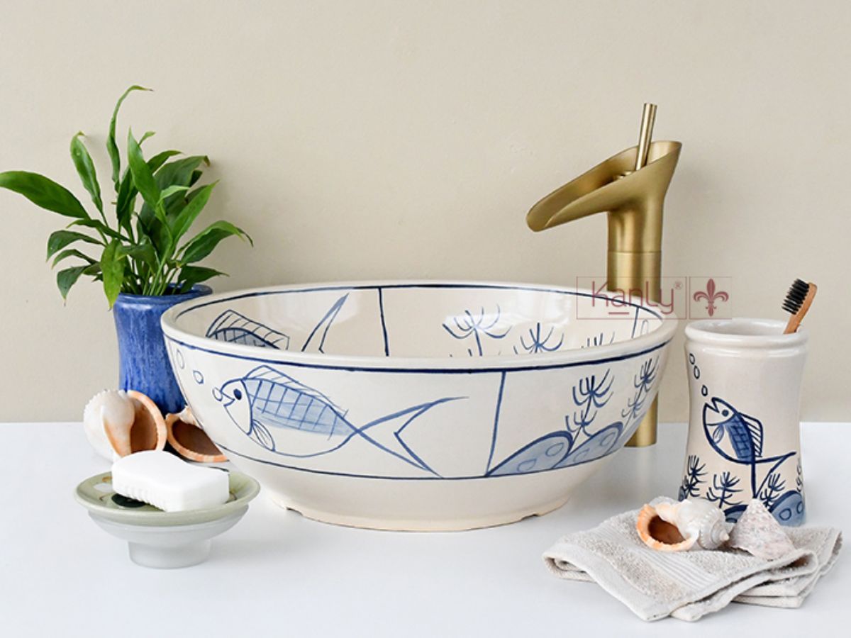 Chậu lavabo đặt bàn Kanly gốm mỹ thuật GV102