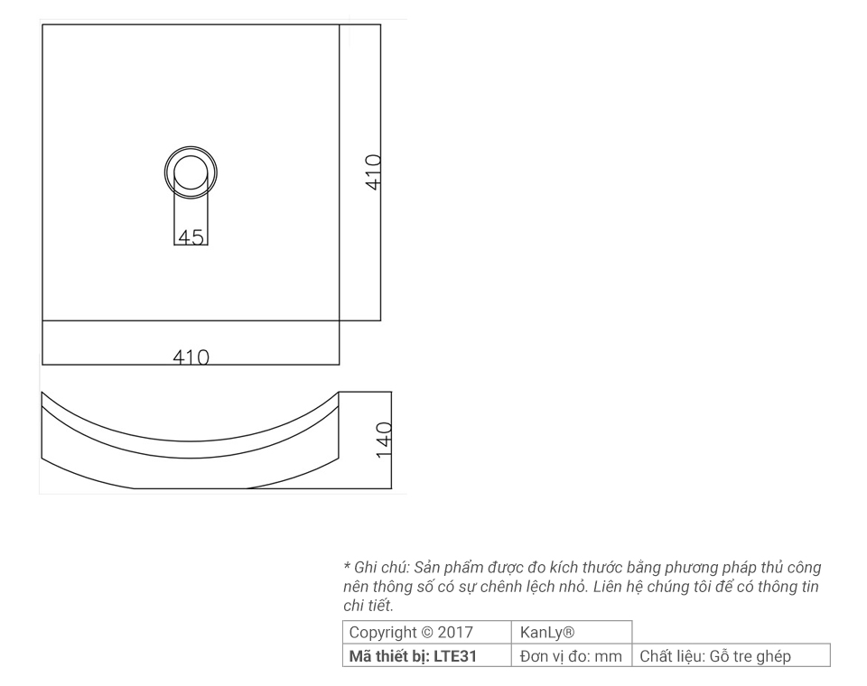 Chậu lavabo đặt bàn Kanly gỗ tre LTE31