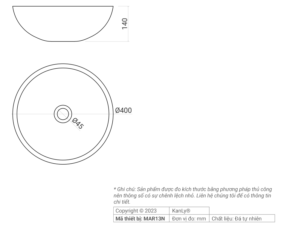 Chậu lavabo đặt bàn Kanly MAR13N